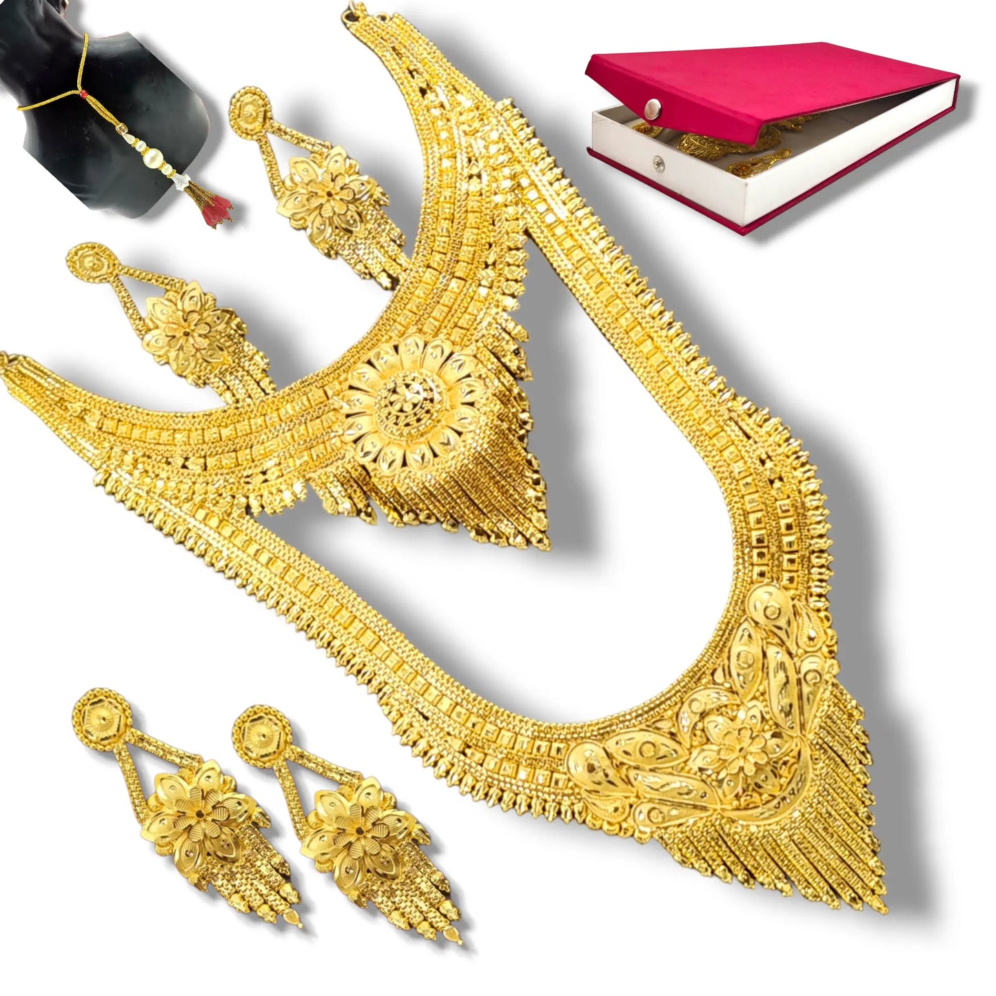 Buy One Get One free 2 Gram Gold Necklace Combo Set with Earrings and Two Necklaces Attractive Sister