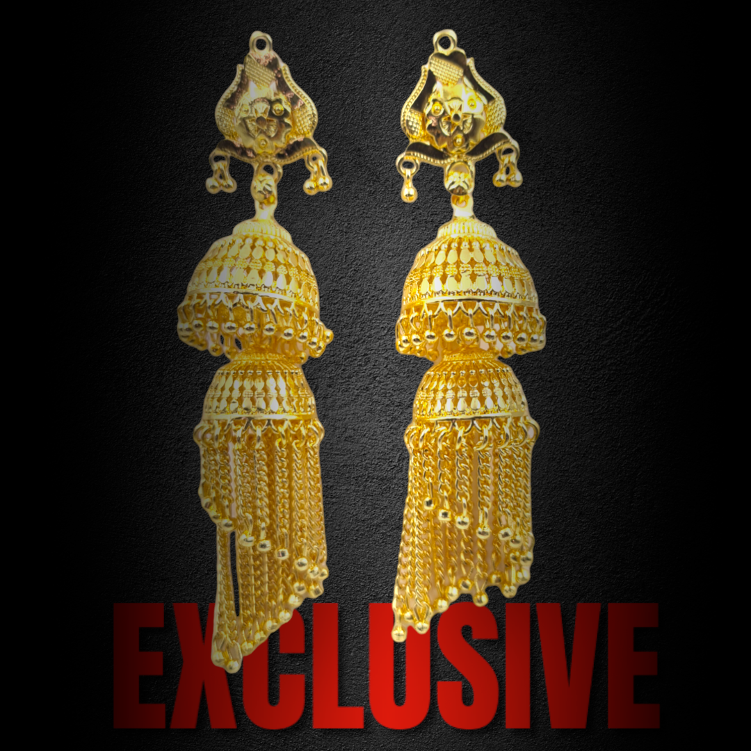 Opulent Gold-Plated Double Curtain Jhumka Earrings – Traditional Indian Bridal Jewelry for Special Occasions - Attractive Sister