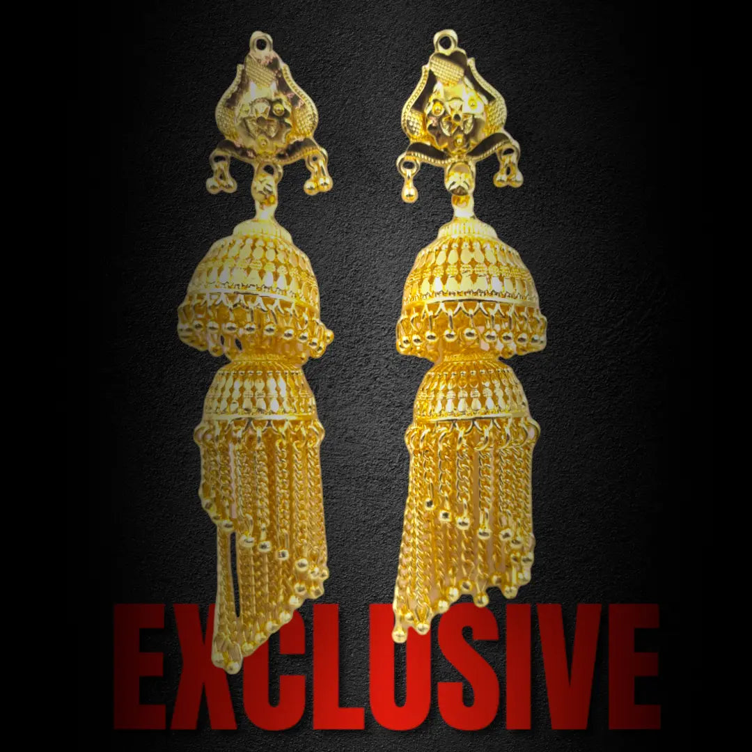 Opulent Gold-Plated Double Curtain Jhumka Earrings – Traditional Indian Bridal Jewelry for Special Occasions - Attractive Sister