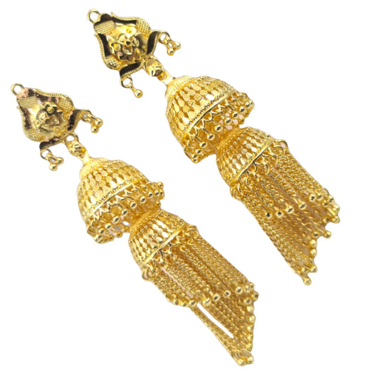 Opulent Gold-Plated Double Curtain Jhumka Earrings – Traditional Indian Bridal Jewelry for Special Occasions - Attractive Sister