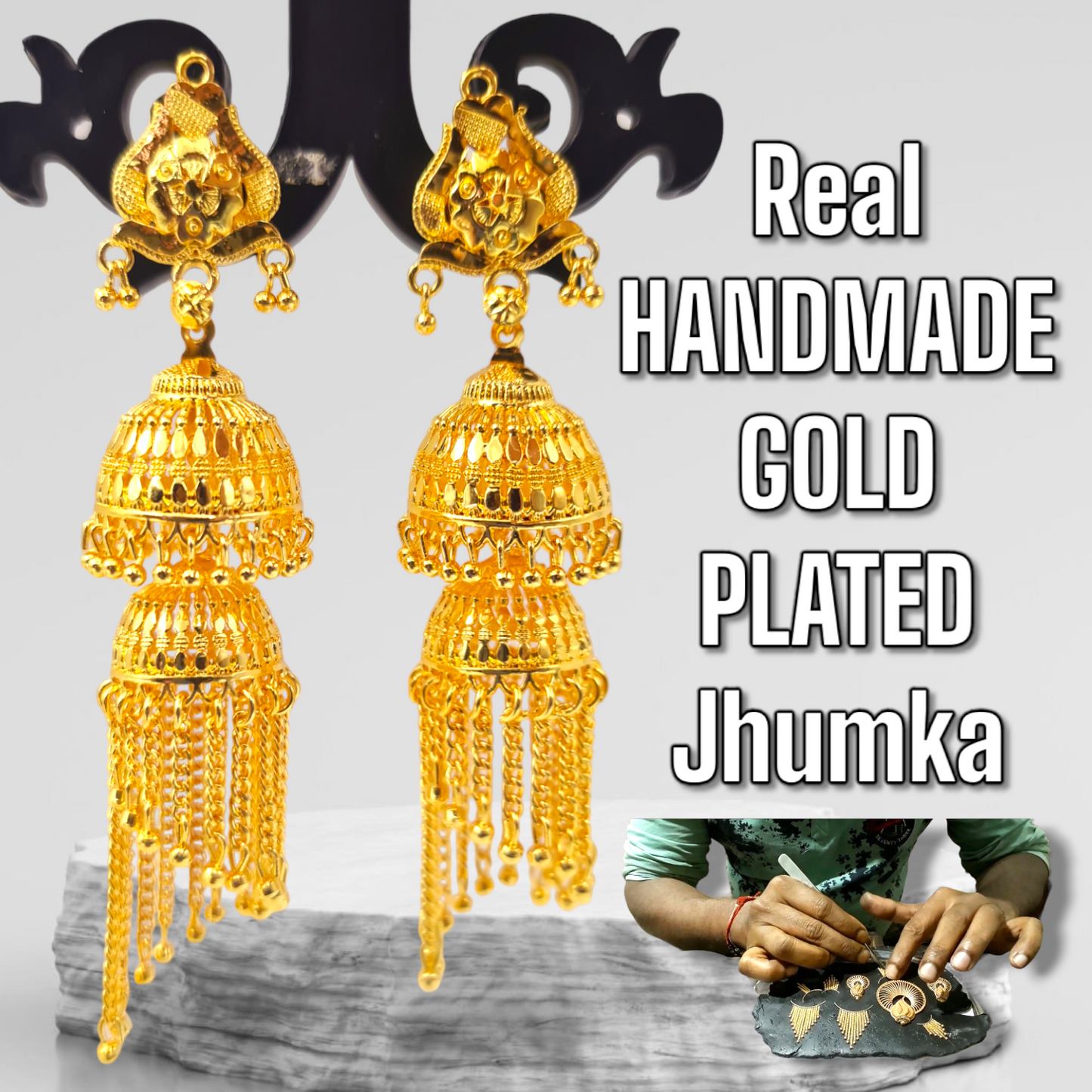 Opulent Gold-Plated Double Curtain Jhumka Earrings – Traditional Indian Bridal Jewelry for Special Occasions - Attractive Sister