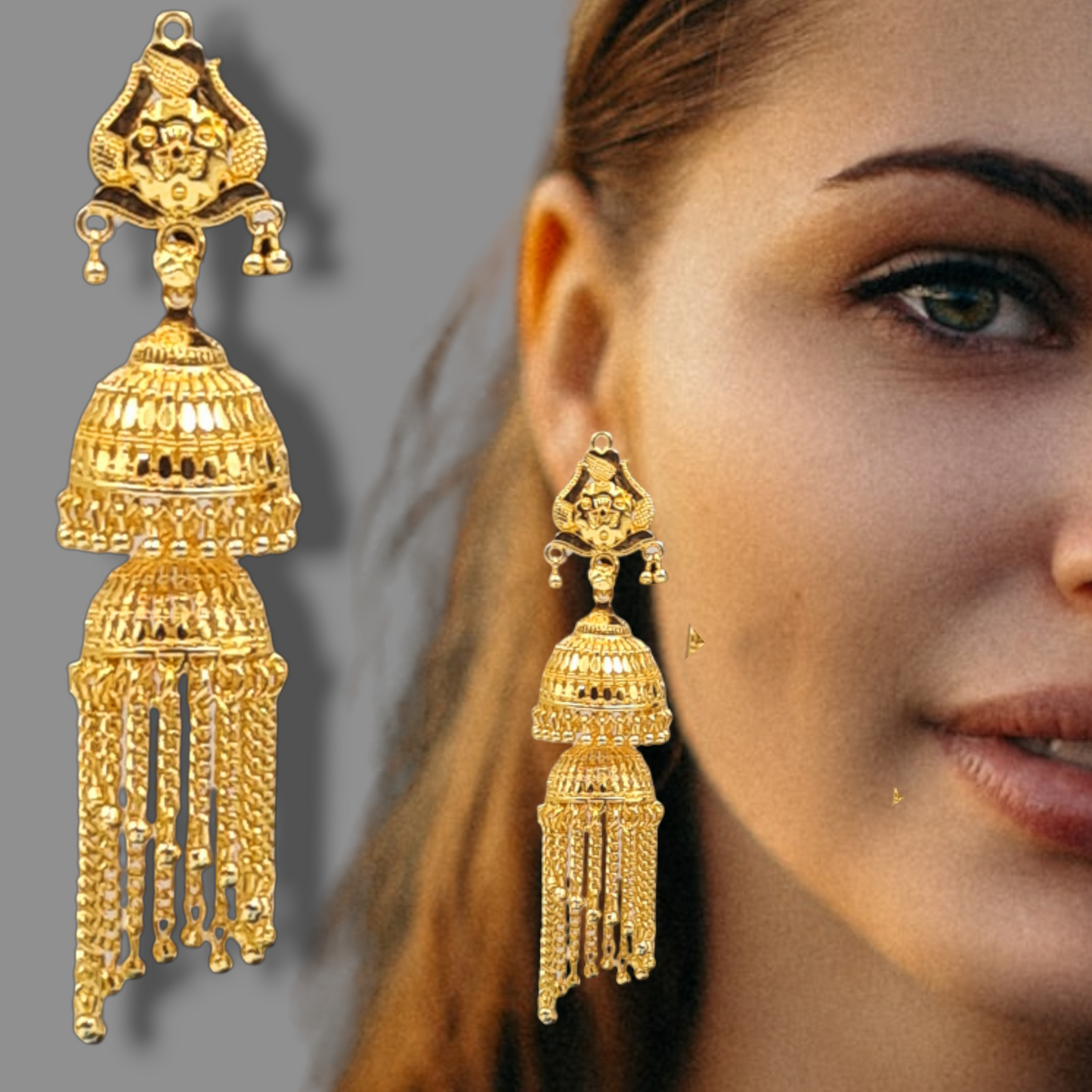 Opulent Gold-Plated Double Curtain Jhumka Earrings – Traditional Indian Bridal Jewelry for Special Occasions - Attractive Sister