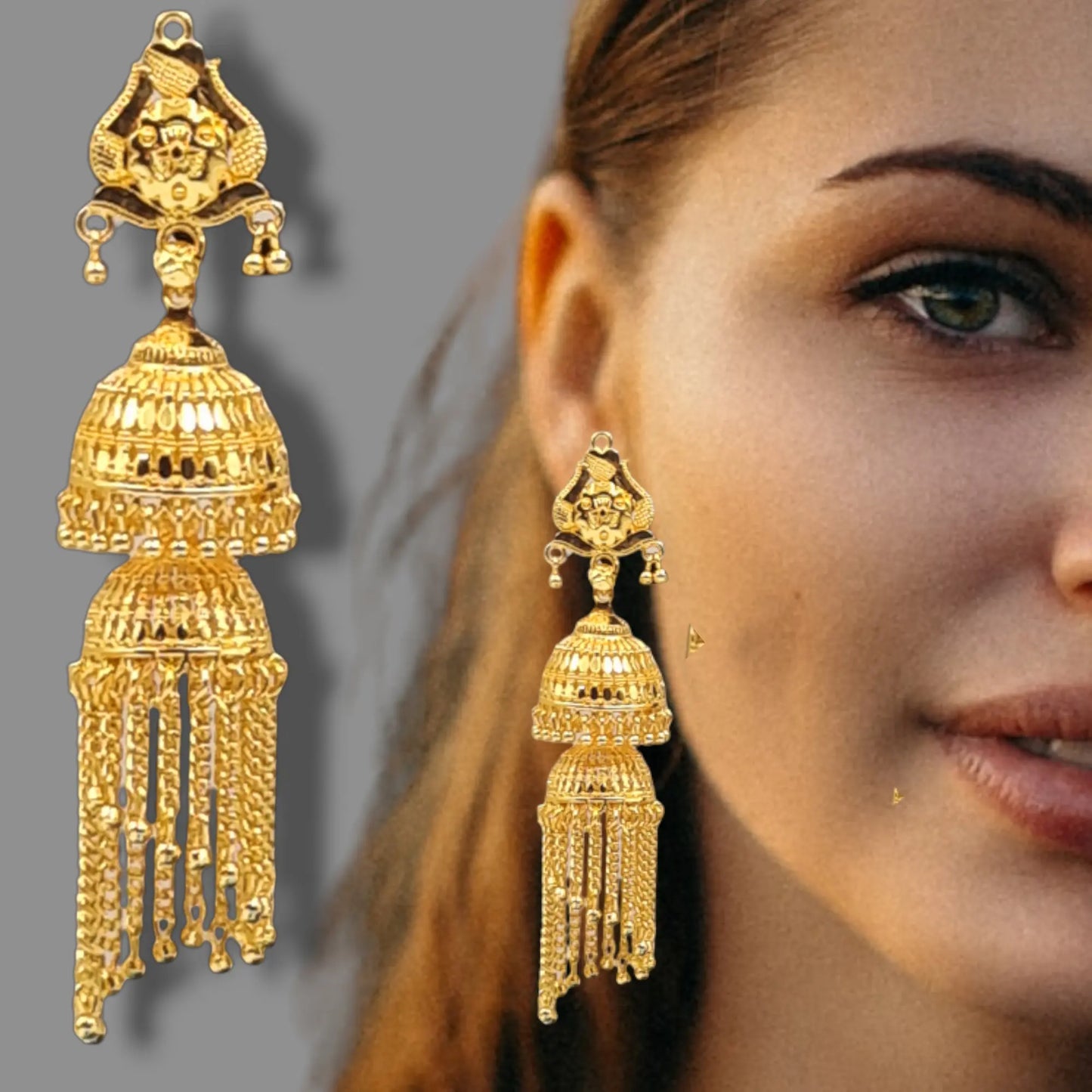 Opulent Gold-Plated Double Curtain Jhumka Earrings – Traditional Indian Bridal Jewelry for Special Occasions - Attractive Sister