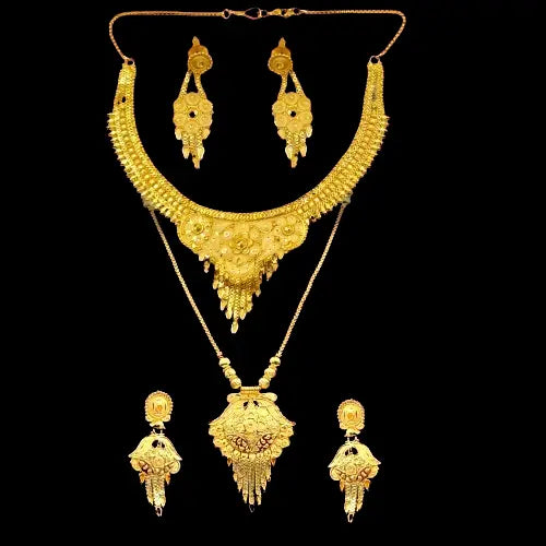 Exclusive One Gram Gold Bridal Combo Set: Choker, Long Necklace, and Earrings Attractive Sister