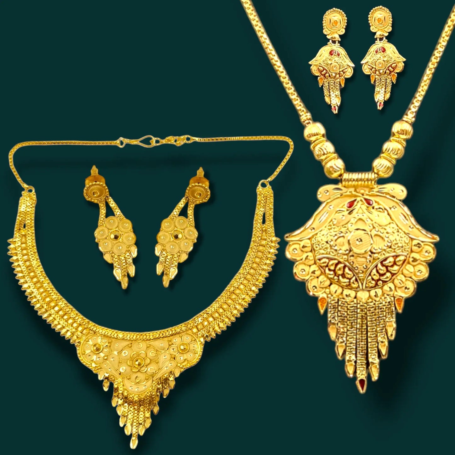 Exclusive One Gram Gold Bridal Combo Set: Choker, Long Necklace, and Earrings Attractive Sister