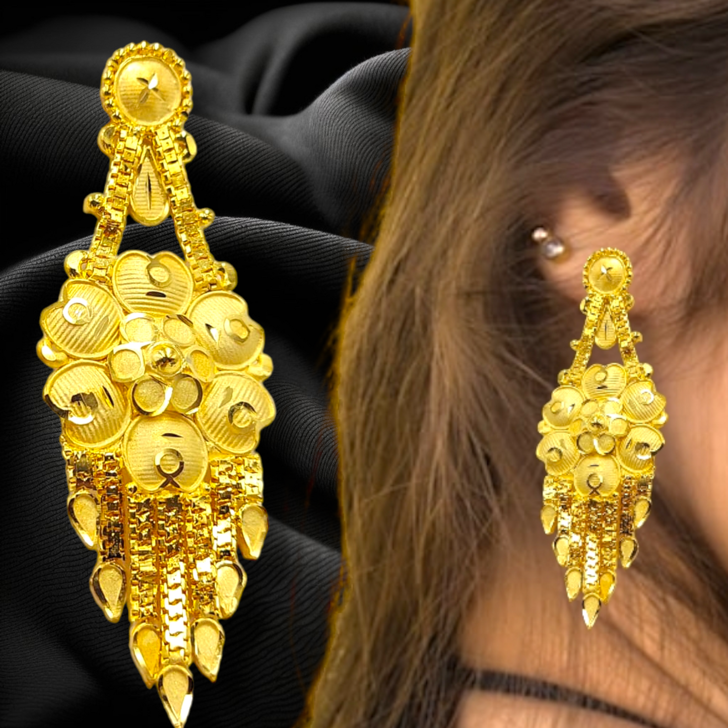 Earrings,Handmade Gold-Plated Earrings with Stunning Crystal Ethnic Bridal Jewelry - Attractive Sister