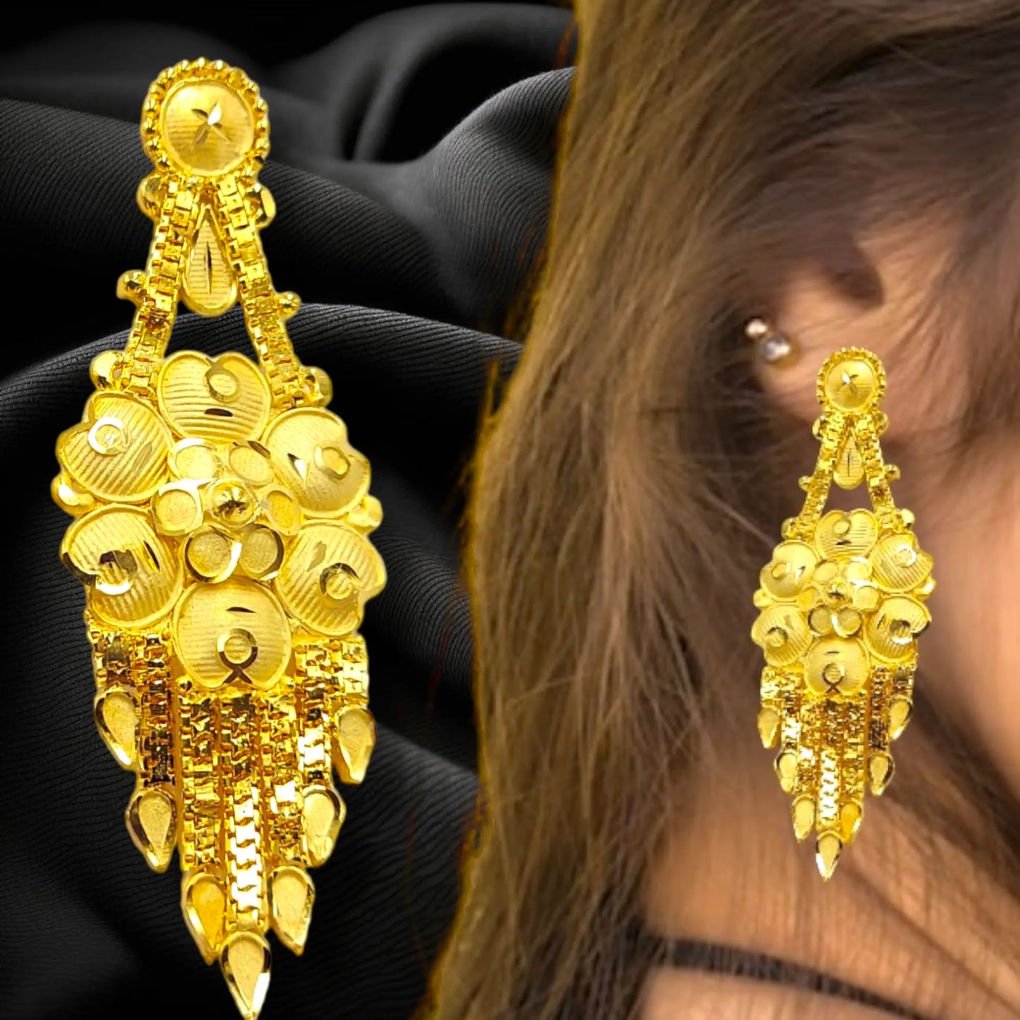 Earrings,Handmade Gold-Plated Earrings with Stunning Crystal Ethnic Bridal Jewelry - Attractive Sister