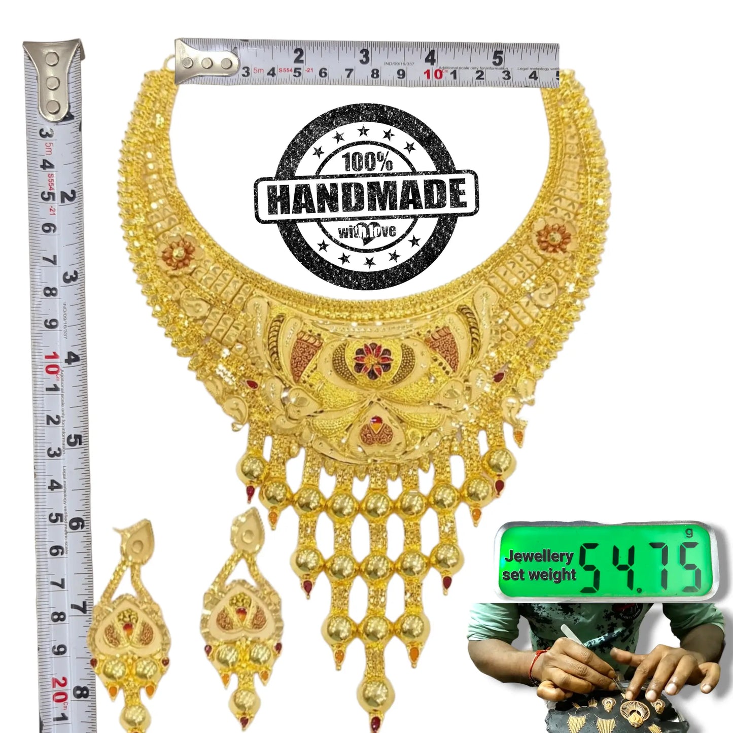 Statement Gold Plated Necklace Set with Matching Earrings Attractive Sister