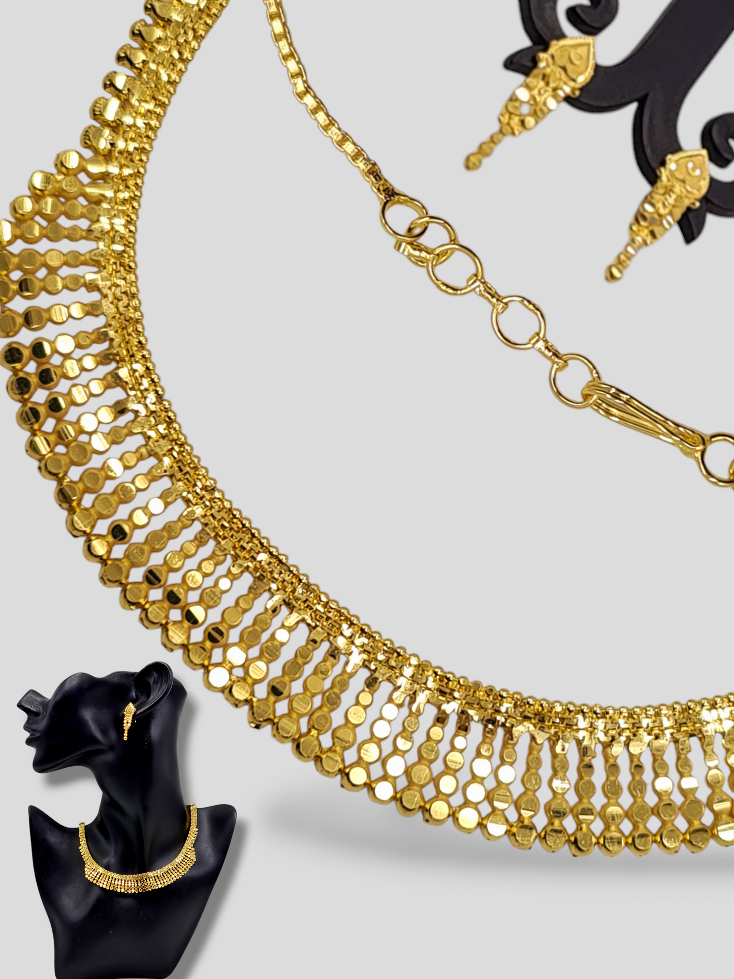 Handmade Gold Plated Choker Necklace Set | Adjustable Bridal Jewelry with Earrings and Kanchain | Lightweight Indian Jewelry with Gift Box - Attractive Sister