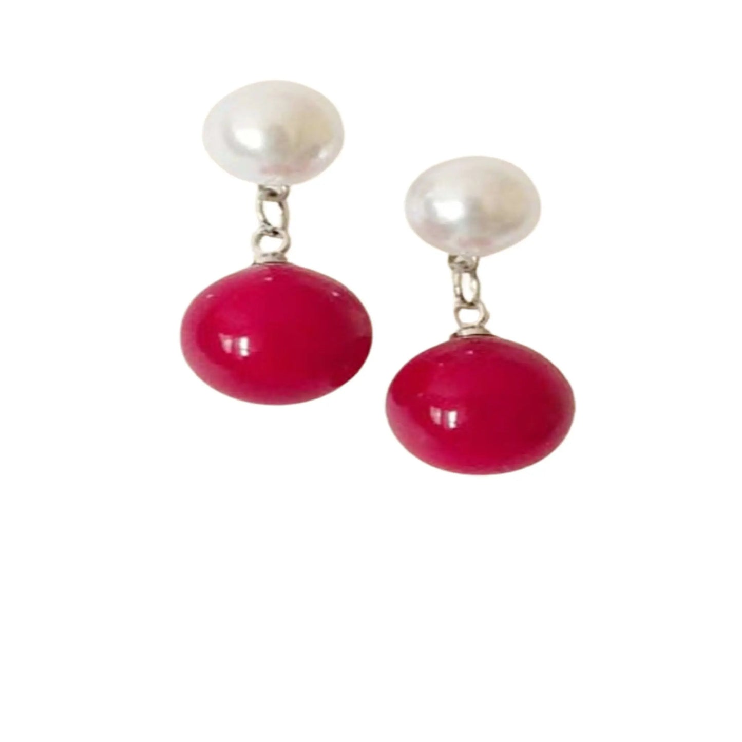 Pearl Earrings, Jade Earrings, 12mm jade earrings, 7-8mm white pearl 925 silver stud earrings Attractive Sister
