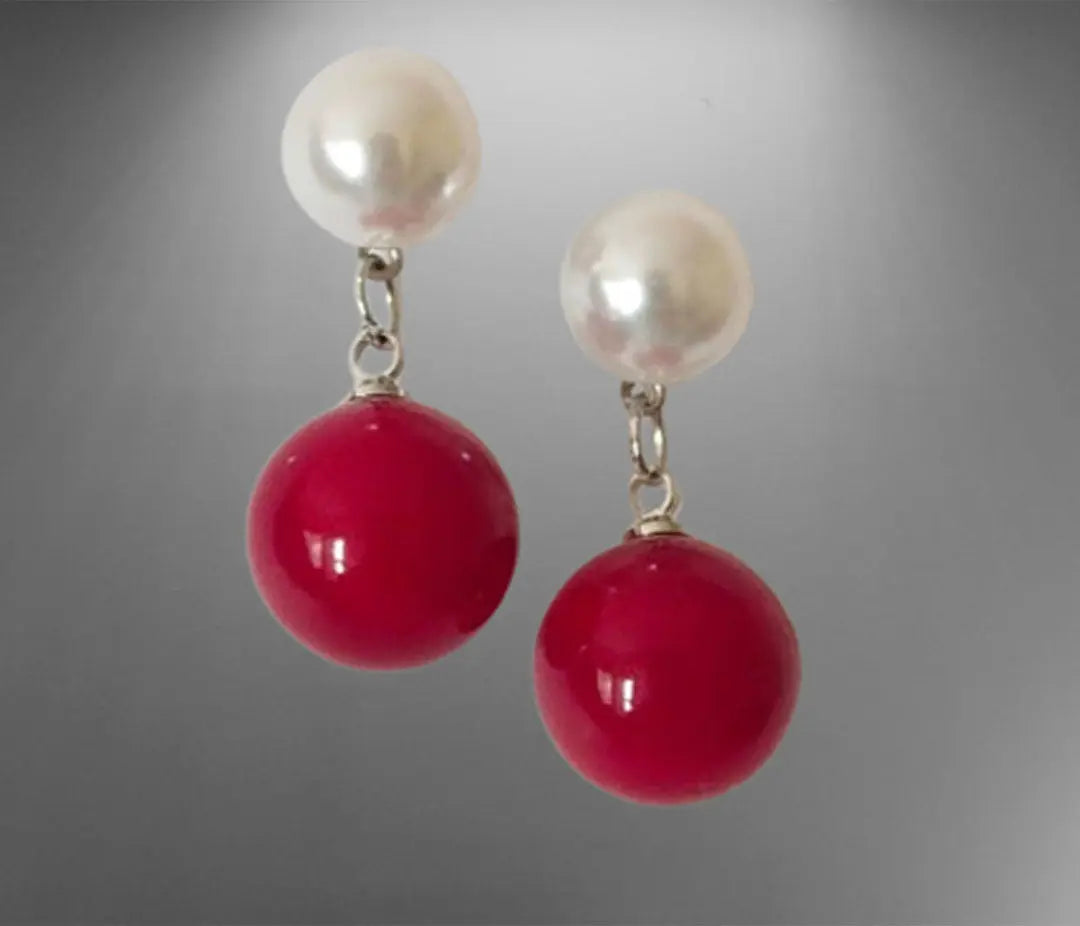 Pearl Earrings, Jade Earrings, 12mm jade earrings, 7-8mm white pearl 925 silver stud earrings Attractive Sister