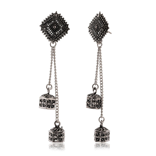 Women's Traditional Silver Oxidised Chandbali Ethnic Design Jhumka/Jhumki Earrings for Women-37 Attractive Sister