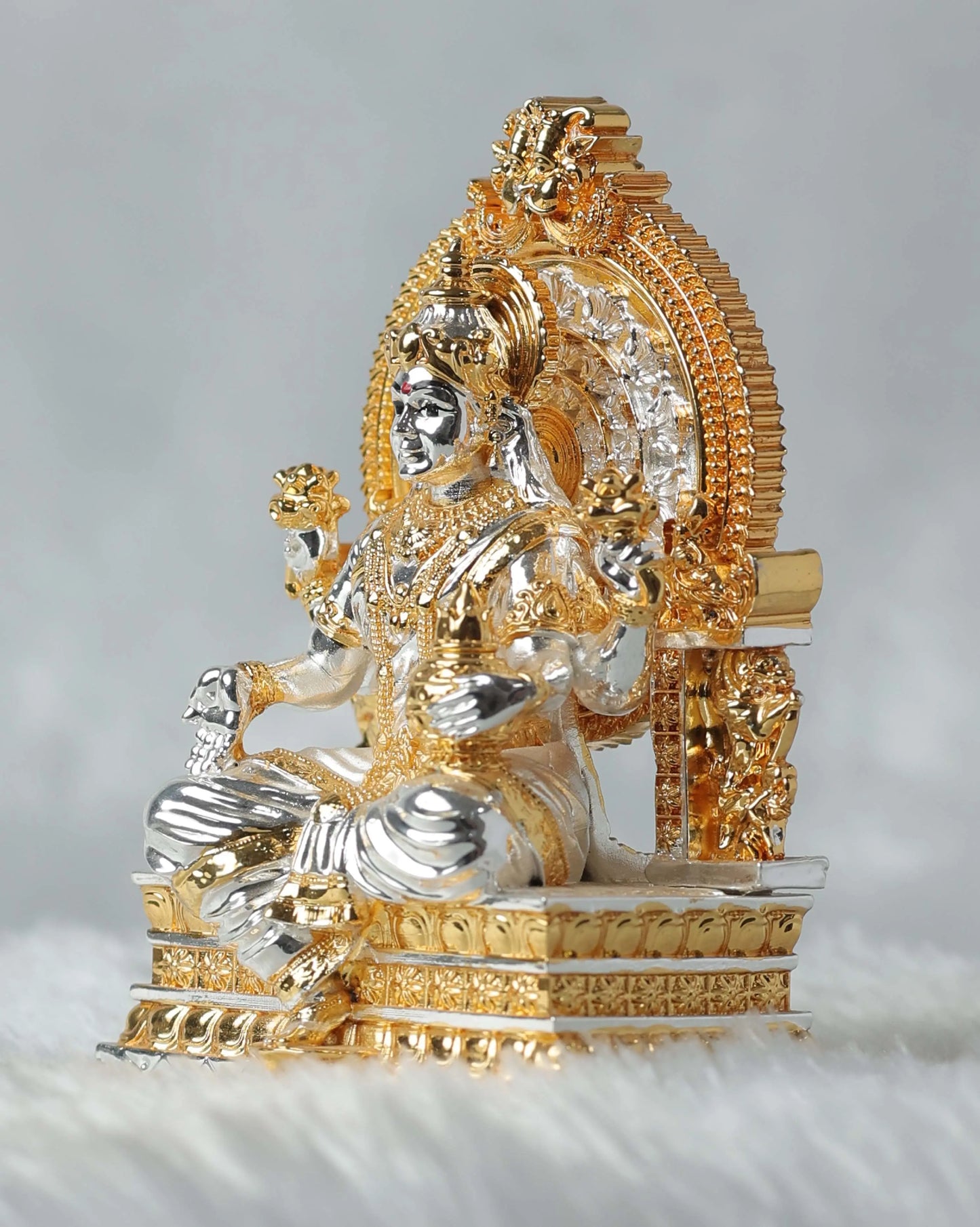 Gold and Silver Plated Maa Laxmi Ji Statue - 165g, 3.75" x 1.75" x 2.25" - Prosperity Idol Attractive Sister