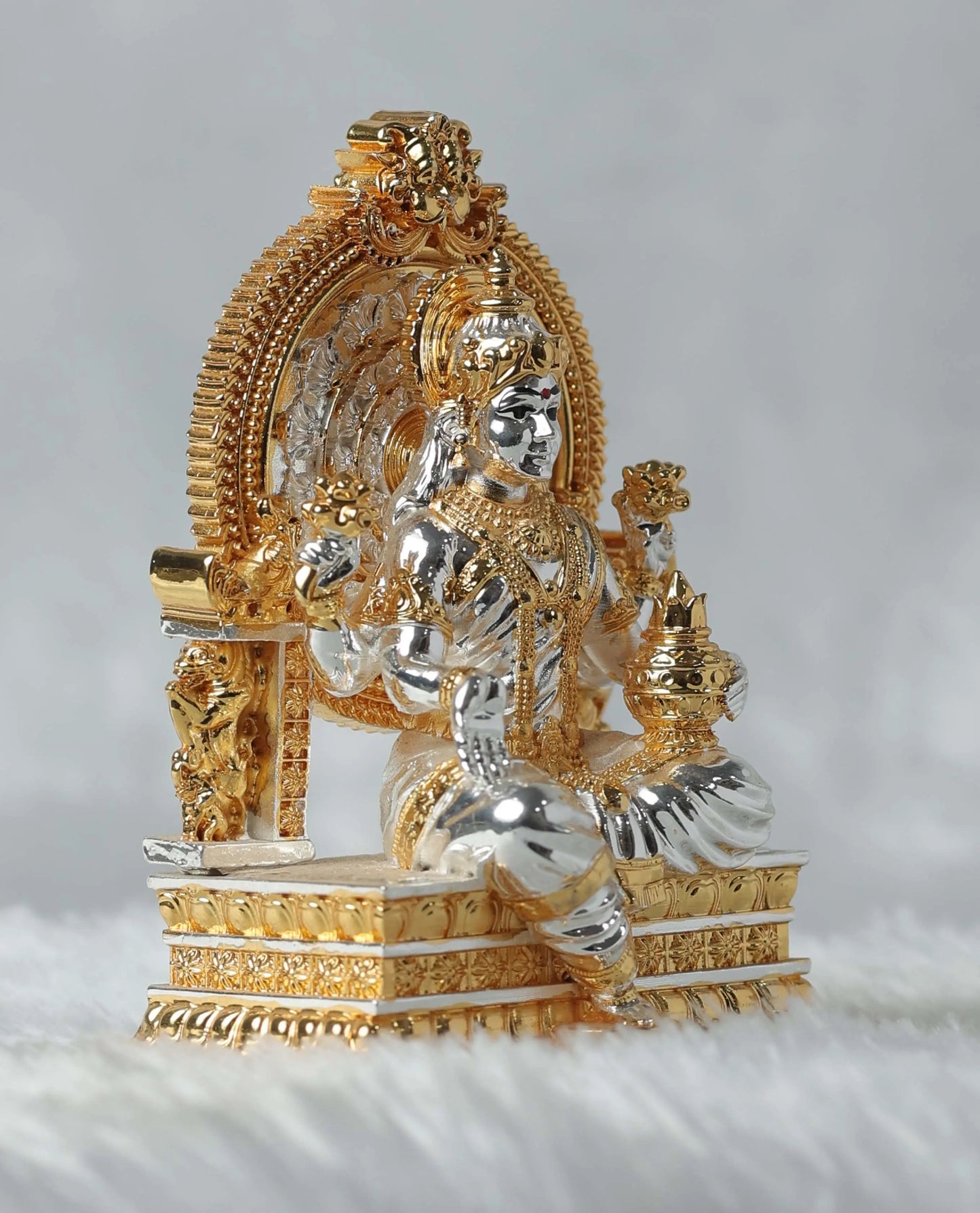 Gold and Silver Plated Maa Laxmi Ji Statue - 165g, 3.75" x 1.75" x 2.25" - Prosperity Idol Attractive Sister