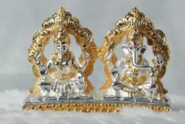Gold and Silver Plated Maa Laxmi and Ganpati Idol - 3x4x1 Inches, 148 Grams - Divine Home Decor for Prosperity and Blessings Attractive Sister