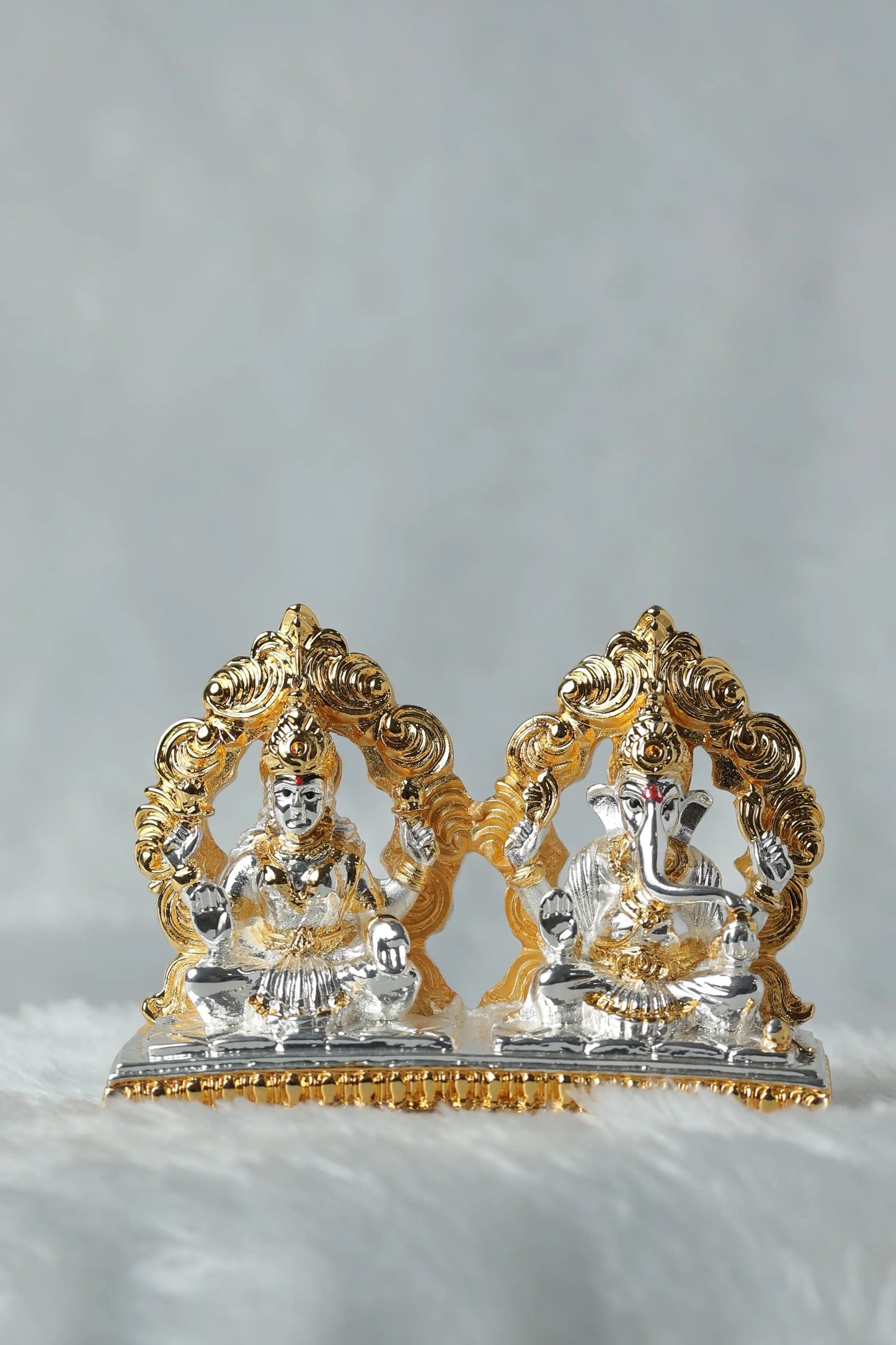 Gold and Silver Plated Maa Laxmi and Ganpati Idol - 3x4x1 Inches, 148 Grams - Divine Home Decor for Prosperity and Blessings Attractive Sister