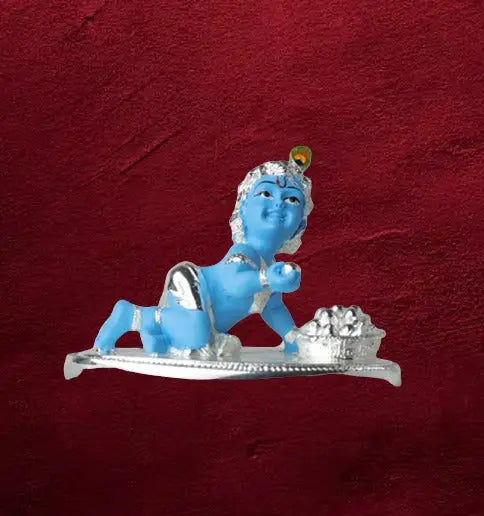 "Handcrafted Baby Krishna Idol with Silver Accents - Divine Décor" Attractive Sister