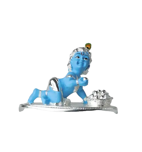 "Handcrafted Baby Krishna Idol with Silver Accents - Divine Décor" Attractive Sister