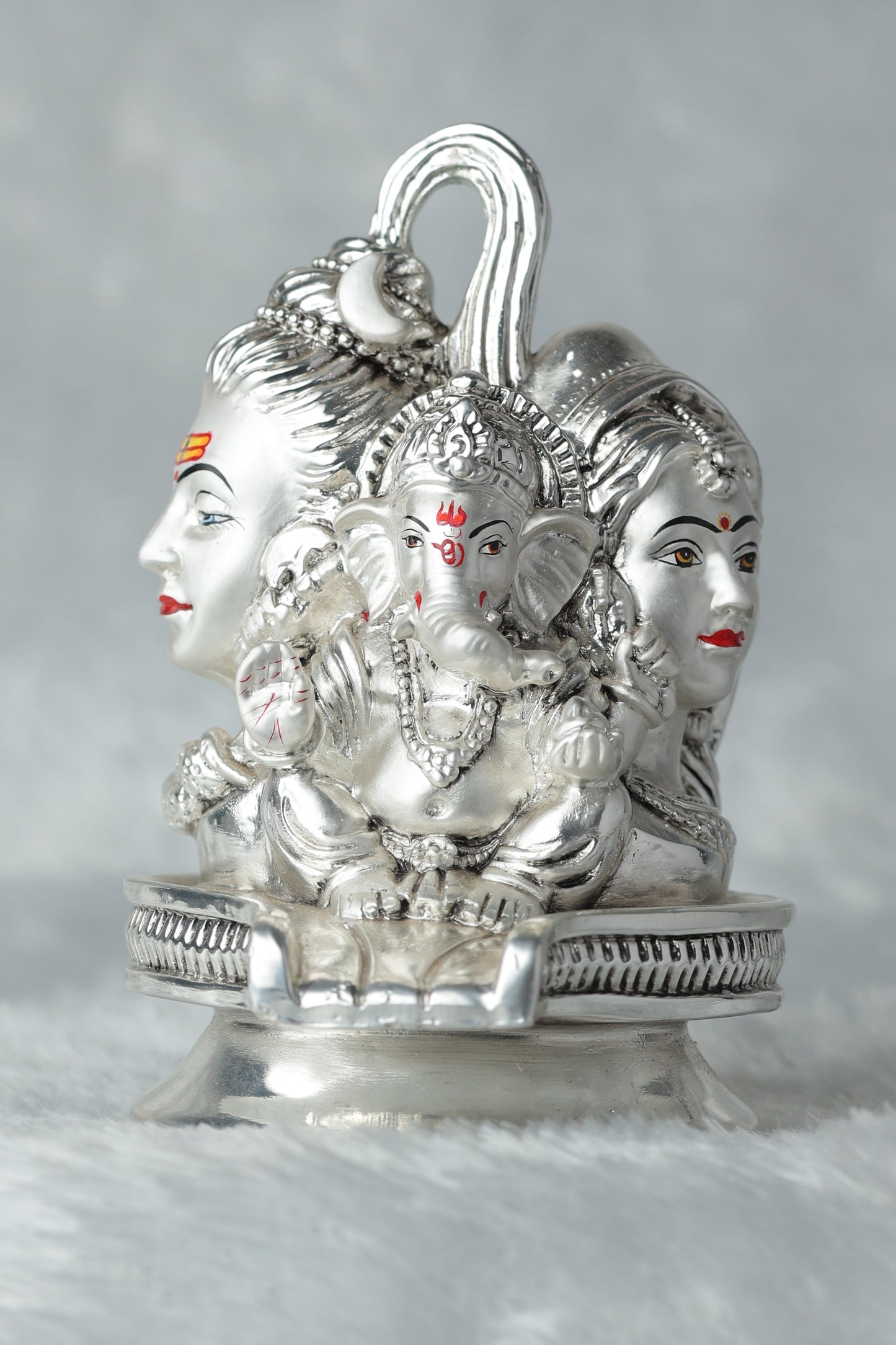 "Silver-Plated Antique Shivling with Lord Shiva, Parvati, and Ganesh - 5.5x3.5x4 Inches, 757g Spiritual Idol" Attractive Sister