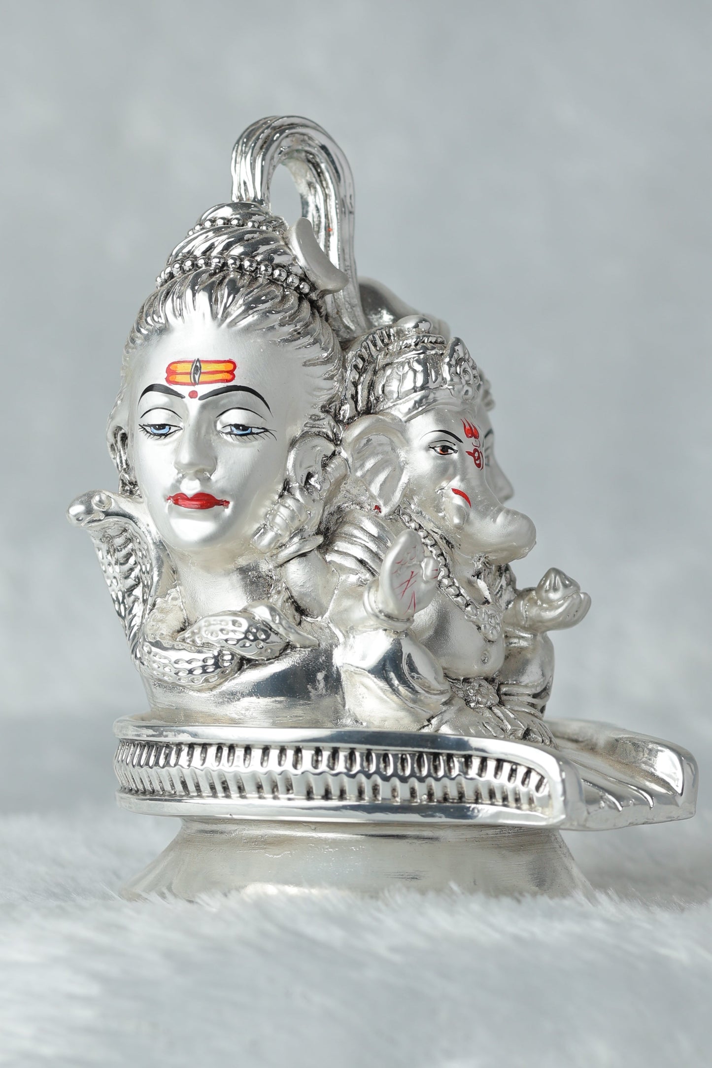 "Silver-Plated Antique Shivling with Lord Shiva, Parvati, and Ganesh - 5.5x3.5x4 Inches, 757g Spiritual Idol" Attractive Sister