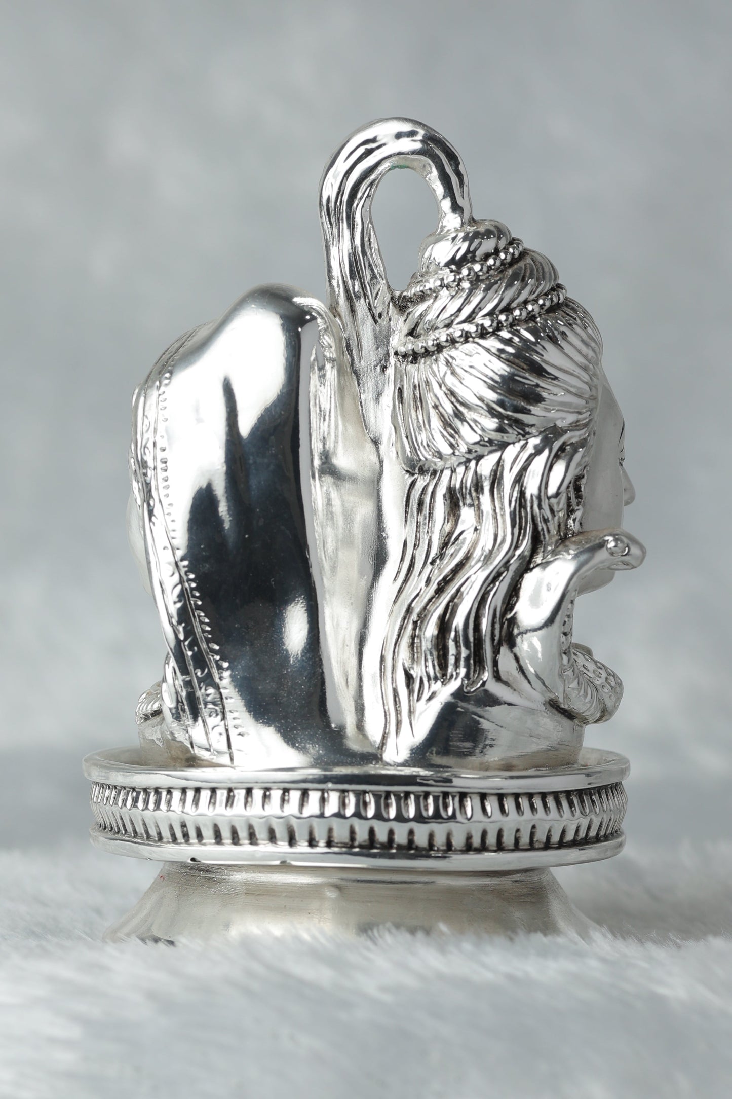 "Silver-Plated Antique Shivling with Lord Shiva, Parvati, and Ganesh - 5.5x3.5x4 Inches, 757g Spiritual Idol" Attractive Sister