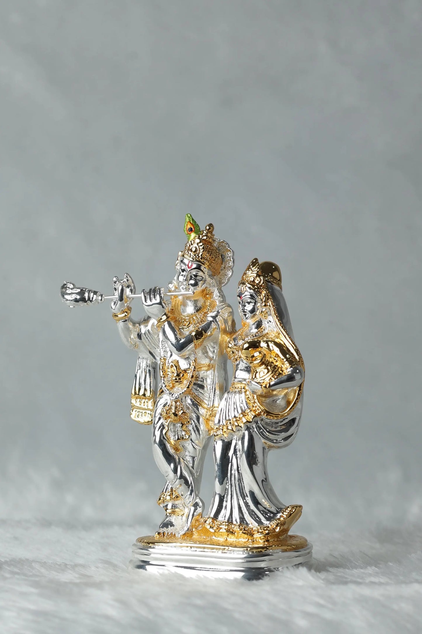 Gold and Silver Plated Radha Krishna Idol - 5.75" Decorative Figurine for Home Temple, Office, and Gifts Attractive Sister