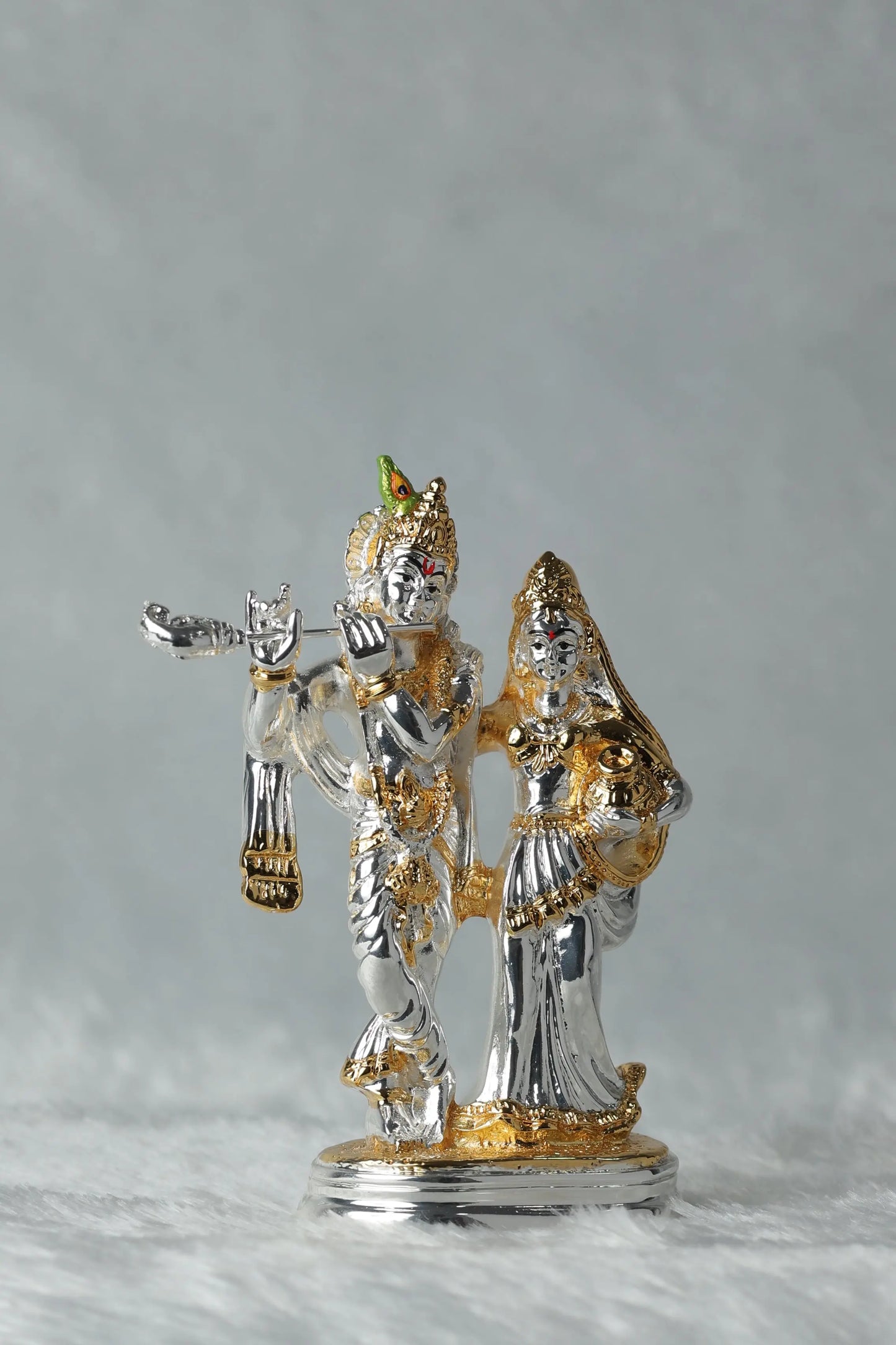 Gold and Silver Plated Radha Krishna Idol - 5.75" Decorative Figurine for Home Temple, Office, and Gifts Attractive Sister