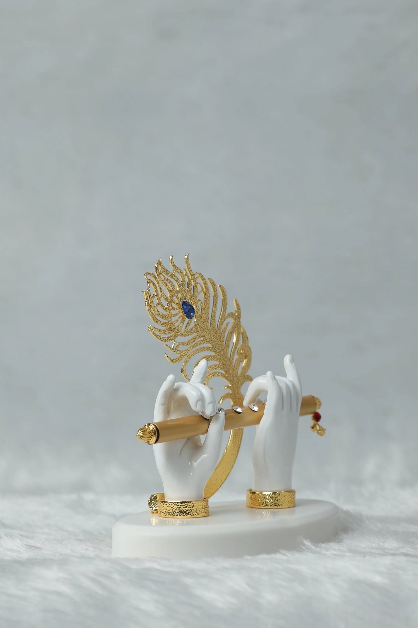 "Krishna Hand with Peacock Feather and Flute - Gold Resin Decorative Figurine, 4.5 x 2.5 Inches" Attractive Sister