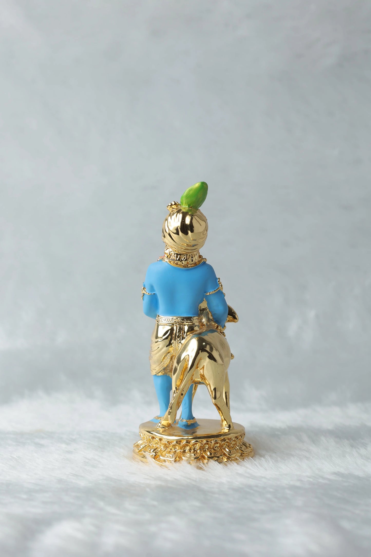 Gold Plated Krishna with Calf Statue - Blue Color, 6.5 x 2.75 Inches, Decorative Figurine Attractive Sister
