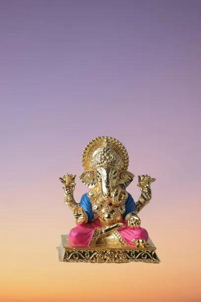 Luxurious Radiant Golden Ganesha Glossy Idol | Elegant Lord Ganesha Wall Art for Home Décor Attractive Sister