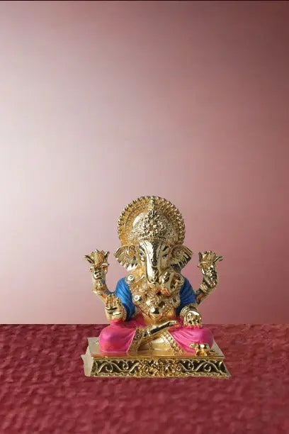 Luxurious Radiant Golden Ganesha Glossy Idol | Elegant Lord Ganesha Wall Art for Home Décor Attractive Sister