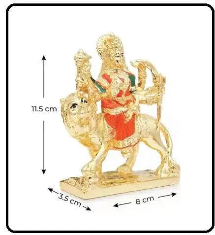 Handcrafted Durga Maa Idol for Car Dashboard & Home Décor - 24K Gold-Plated Shera Wali Mata Statue (153g) | Perfect for Pooja Room, Office, and Gift Giving | Prosperity & Blessings Decorative Showpiece Attractive Sister
