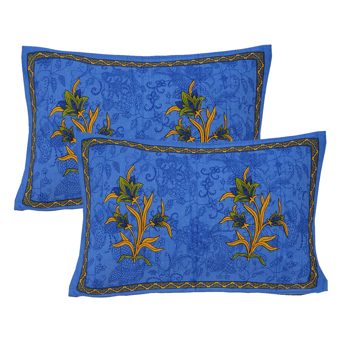 King Size 100% Organic Cotton Bedspread Set – 240 Thread Count, Hand Block Print in Blue, Includes 1 Bedspread (90x108) & 2 Pillow Covers – Soft & Durable Attractive Sister