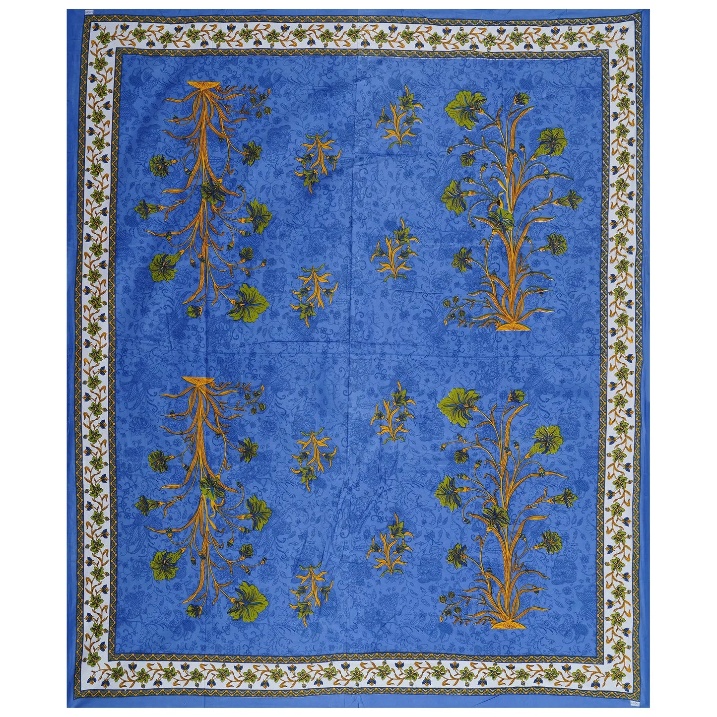 King Size 100% Organic Cotton Bedspread Set – 240 Thread Count, Hand Block Print in Blue, Includes 1 Bedspread (90x108) & 2 Pillow Covers – Soft & Durable Attractive Sister