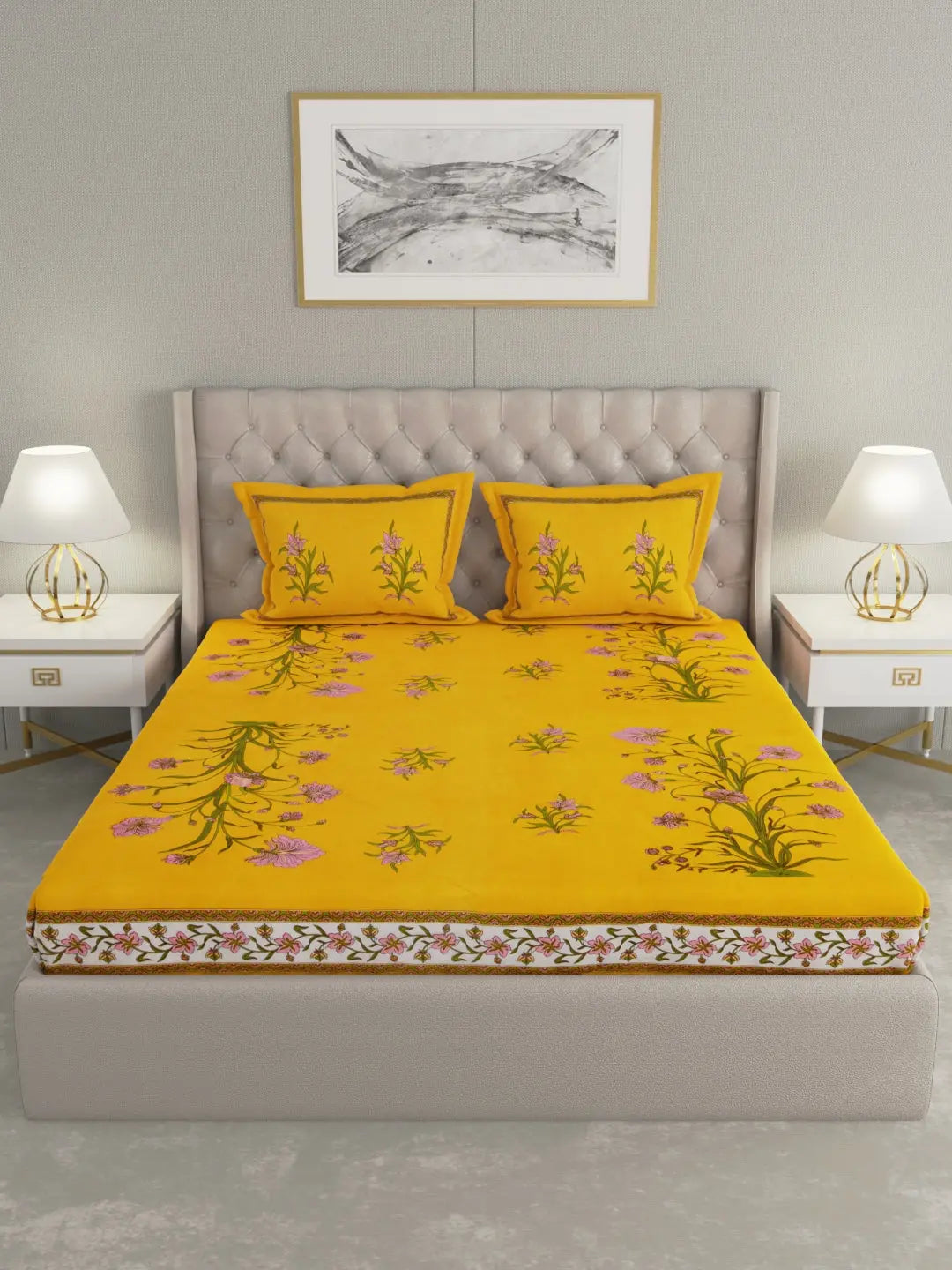 King Size 100% Organic Cotton Bedspread Set – 240 Thread Count, Hand Block Print in Blue, Includes 1 Bedspread (90x108) & 2 Pillow Covers – Soft & Durable Attractive Sister
