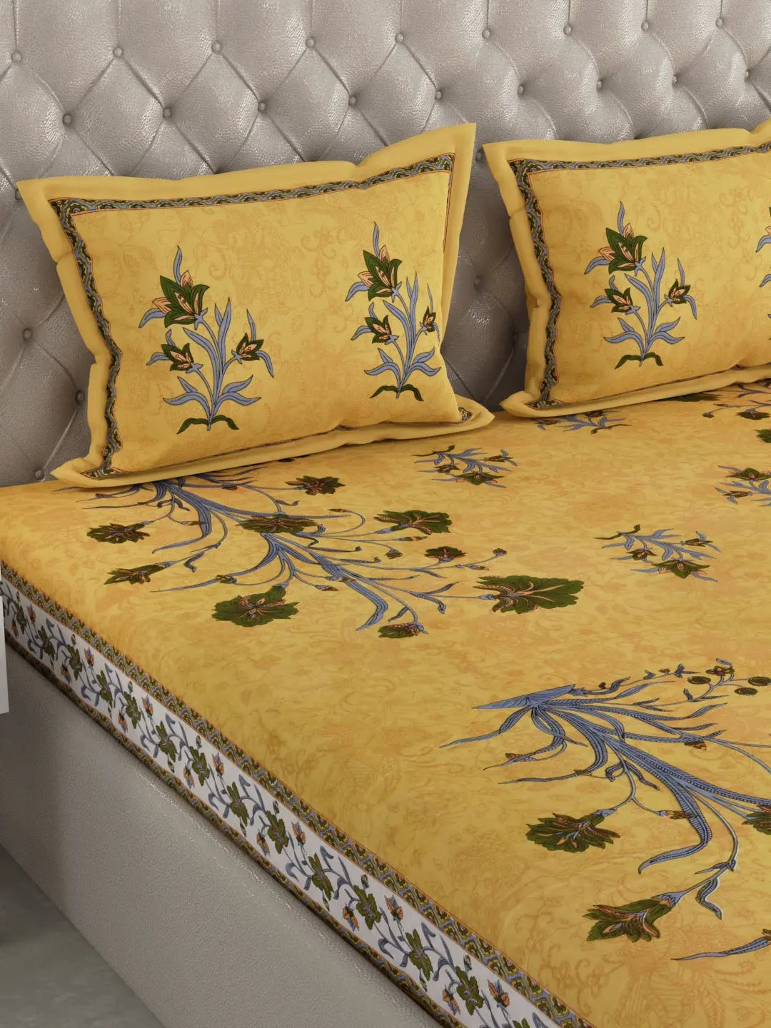 King Size 100% Organic Cotton Bedspread Set – 240 Thread Count, Hand Block Print in Blue, Includes 1 Bedspread (90x108) & 2 Pillow Covers – Soft & Durable Attractive Sister