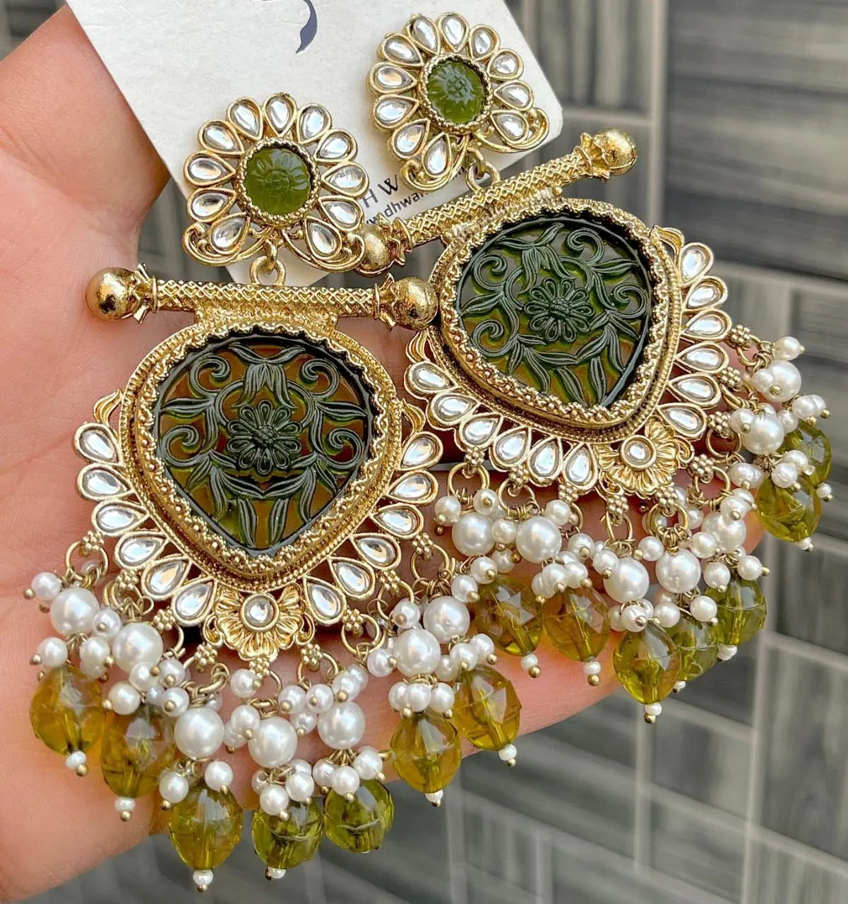 Haldi Special Yellow Carved Stone Earrings with Kundan & Pearls – Trending Mehndi Jewellery 2025 RE