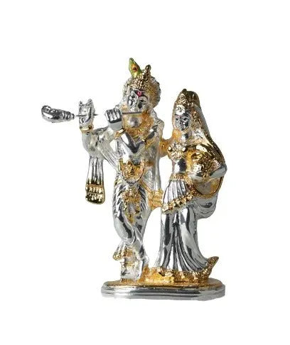 Gold and Silver Plated Radha Krishna Idol - 5.75" Decorative Figurine for Home Temple, Office, and Gifts Attractive Sister