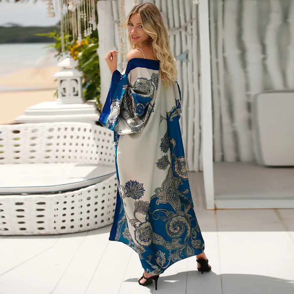 Women's Fashion Bohemian Long Dress Retro Style Long Sleeve Cardigan CJ