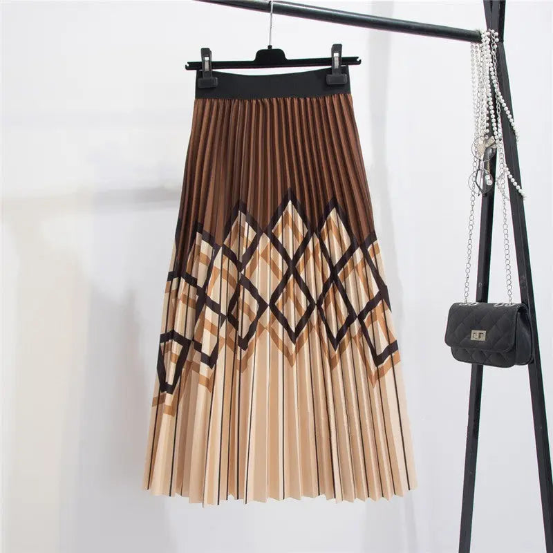 Women's Graceful Geometric Striped Pleated Skirt CJ