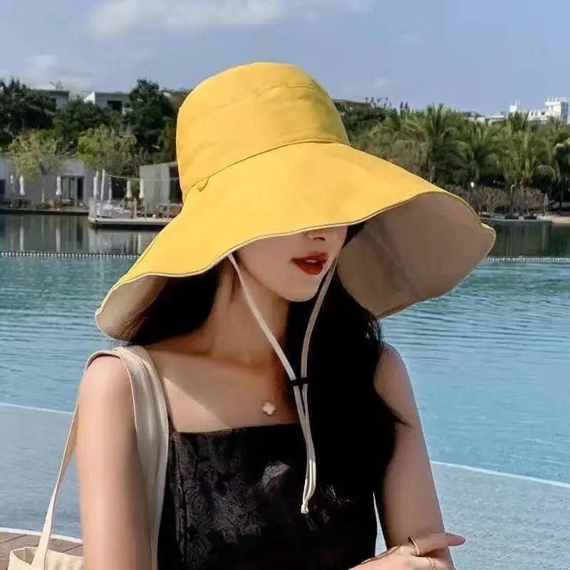 Double-Sided Oversized Brim Sunscreen Fisherman Hat Female CJ