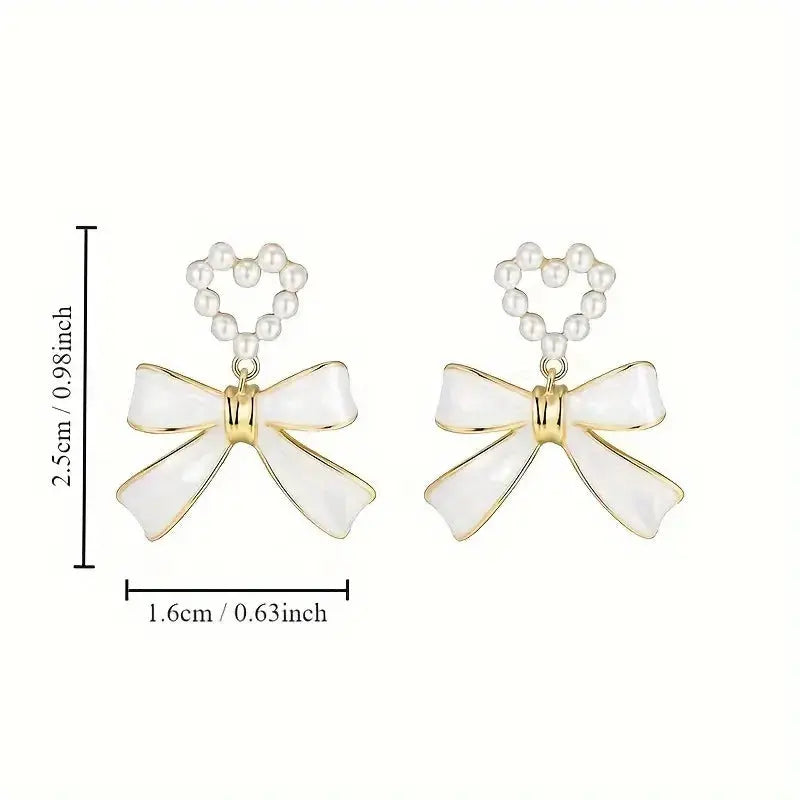 Heart Imitation Pearl Bow Earrings Attractive Sister