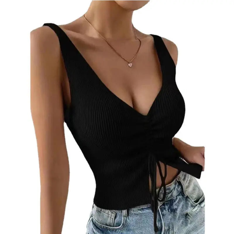 Summer Fashion Drawstring American Hot Girl All-matching Drawstring Vest Top CJ