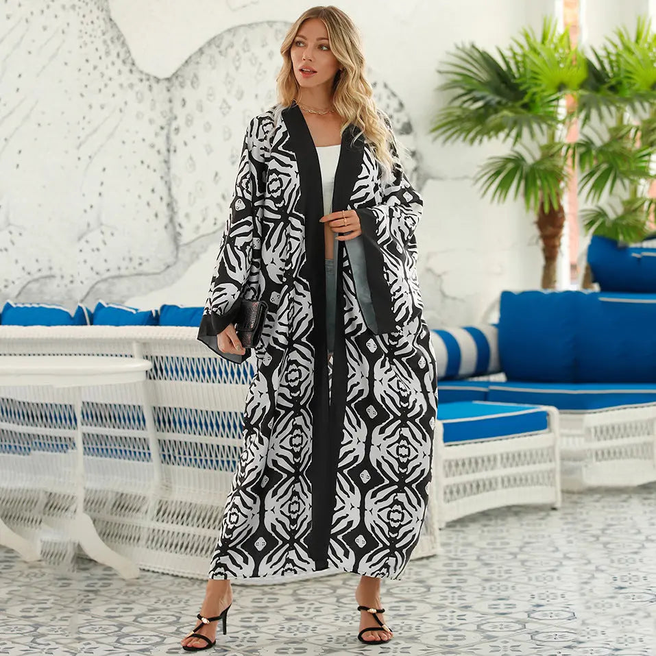 Women's Fashion Bohemian Long Dress Retro Style Long Sleeve Cardigan CJ