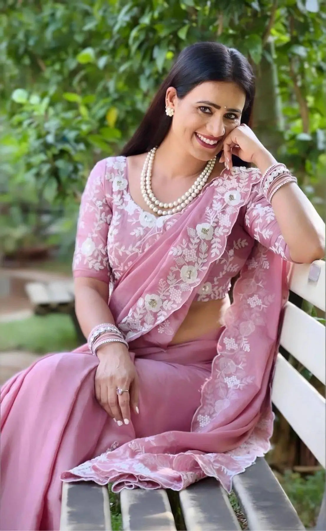 Baby Pink Chinon Silk Embroidered Saree Party Wear with Designer Blouse RE