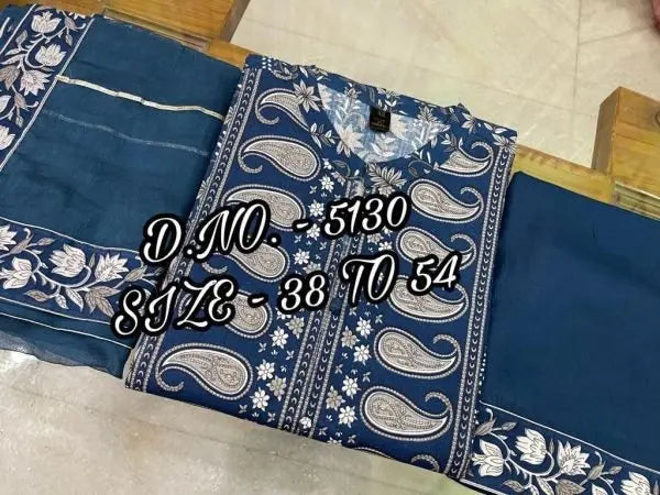 Beautiful Pure Cotton Cambric Long Length Kurti Pant With Chiffon Dupatta RE