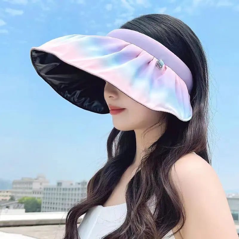 Women's Gradient Black Rubber Large Eaves Sun Visor Shell Hat CJ