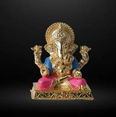 Luxurious Radiant Golden Ganesha Glossy Idol | Elegant Lord Ganesha Wall Art for Home Décor Attractive Sister