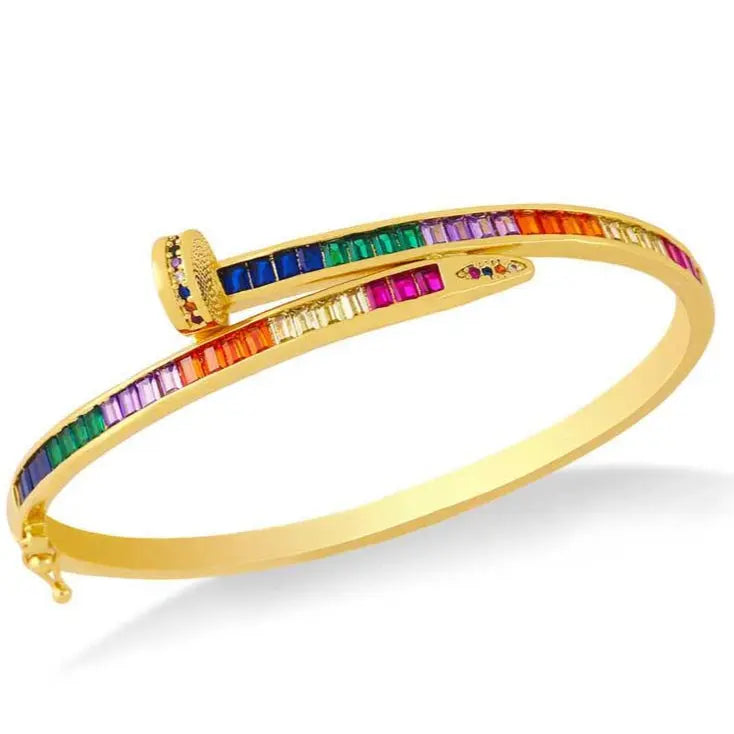 Cubic Zirconia Rainbow Color Nail Bangle Bracelet - Attractive Sister
