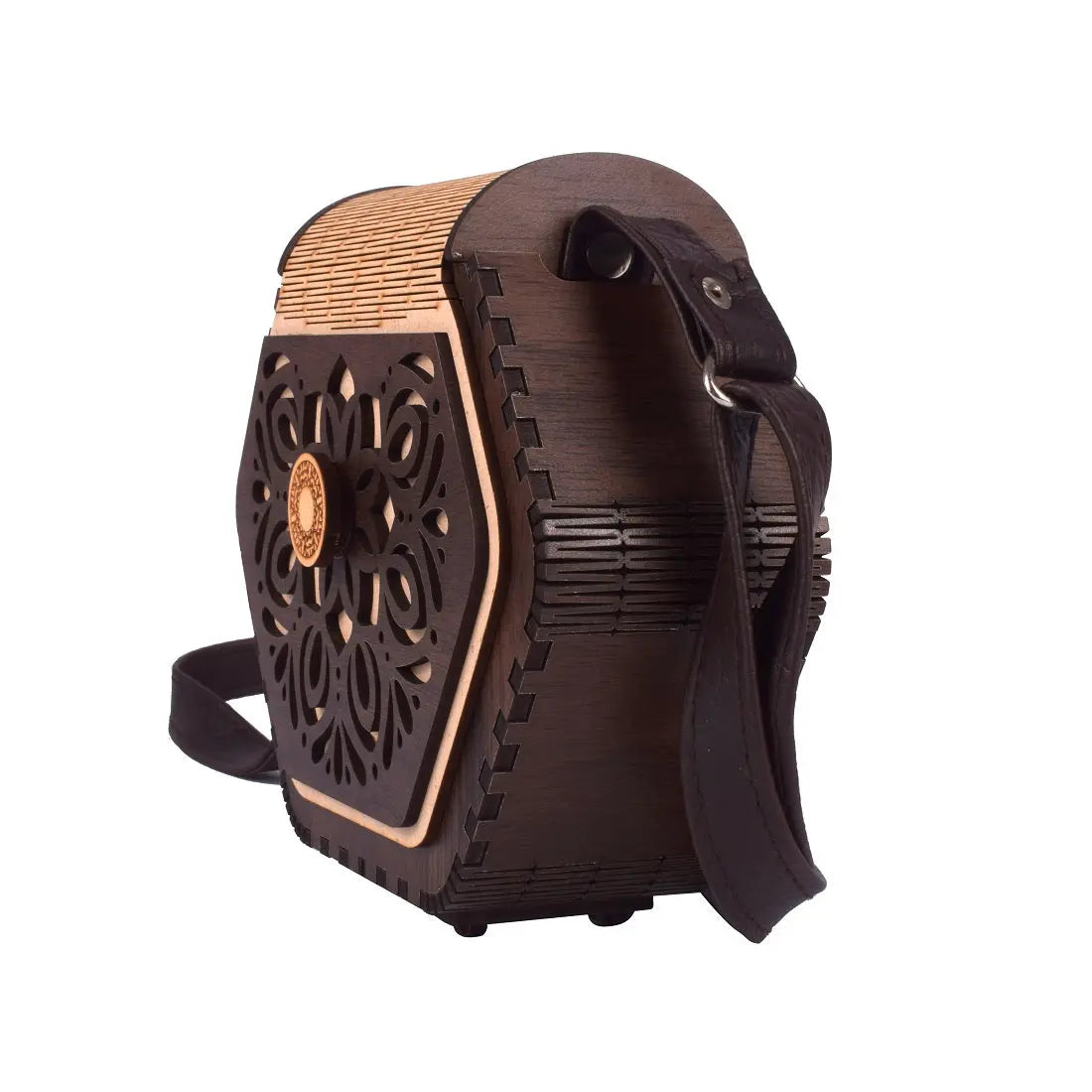 "Elegant Handcrafted Hexagonal Wooden Handbag with Floral Design - Perfect Rakhi Festival Gift" Attractive Sister